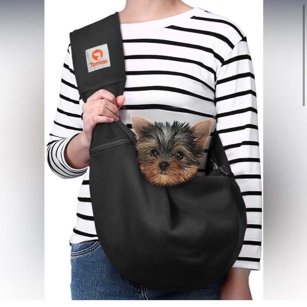 TOMKAS Small Animal Carrier Sling Pocket Adjustable Black